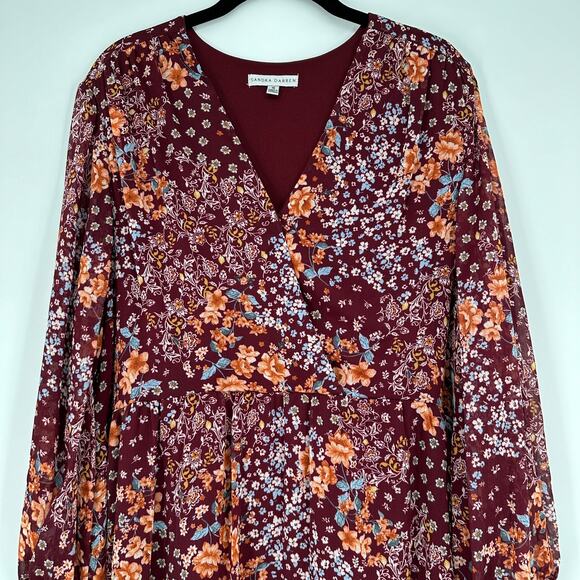 Sandra Darren Wine Floral Long Sleeve Surplice Bust New Dress Womens Plus Sz 16 - Picture 9 of 11